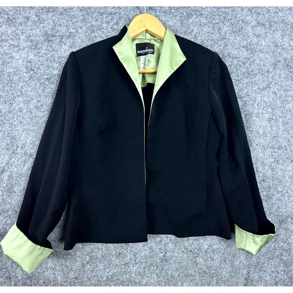 Vintage Y2K Positive Attitude Blazer Jacket Womens 6 Petite Black Green Open